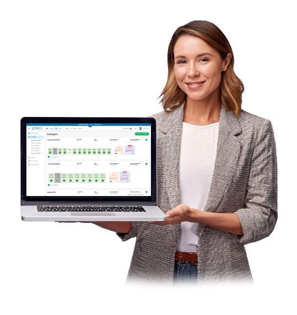 Présentation du logiciel QHSE et RSE Izypeo sur ordinateur portable : suivi des campagnes de collecte