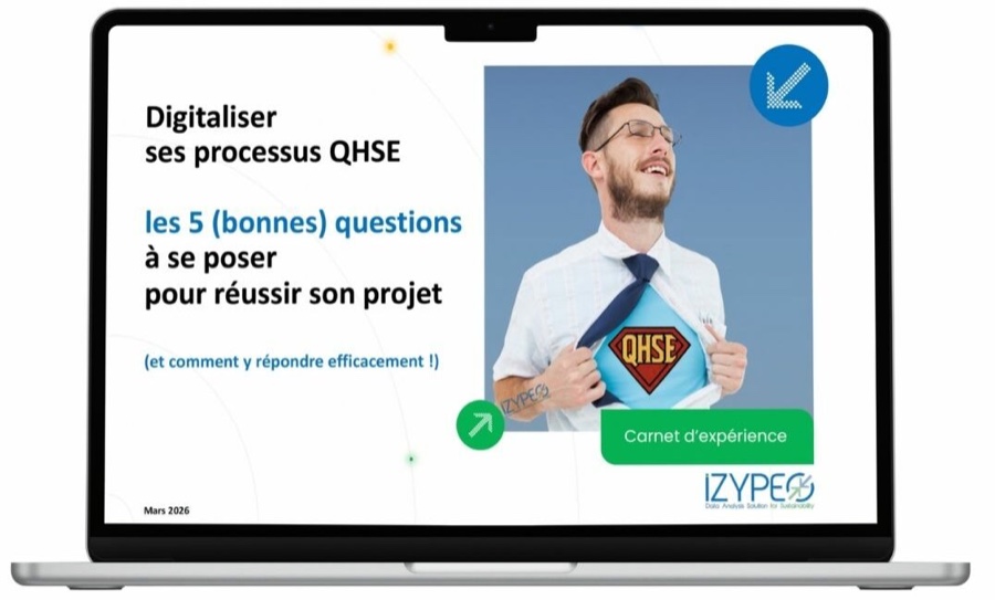Couverture du carnet d’expérience QHSE Izypeo affichée sur un ordinateur portable